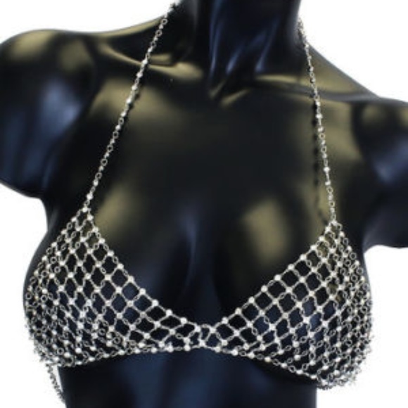 Forplay Other - Forplay Silver Chain Link and Rhinestone Bra
